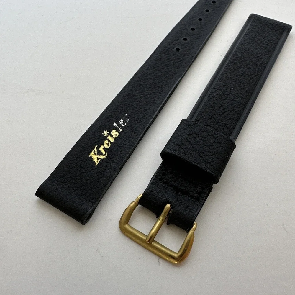 Kreisler Vintage Watch Strap 18mm Black Genuine Leather Gold Buckle Band